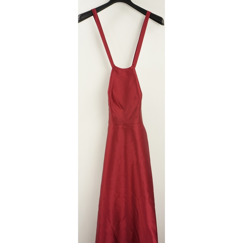 New Alfred Sung Satin Twill Women's 2 Burgundy Halter Lace Up A-Line Maxi Dress‎ - Picture 2 of 9